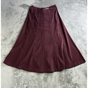 Christopher & Banks Skirt Womens 4 Burgandy Faux Suede A Line Midi Stretch Goth
